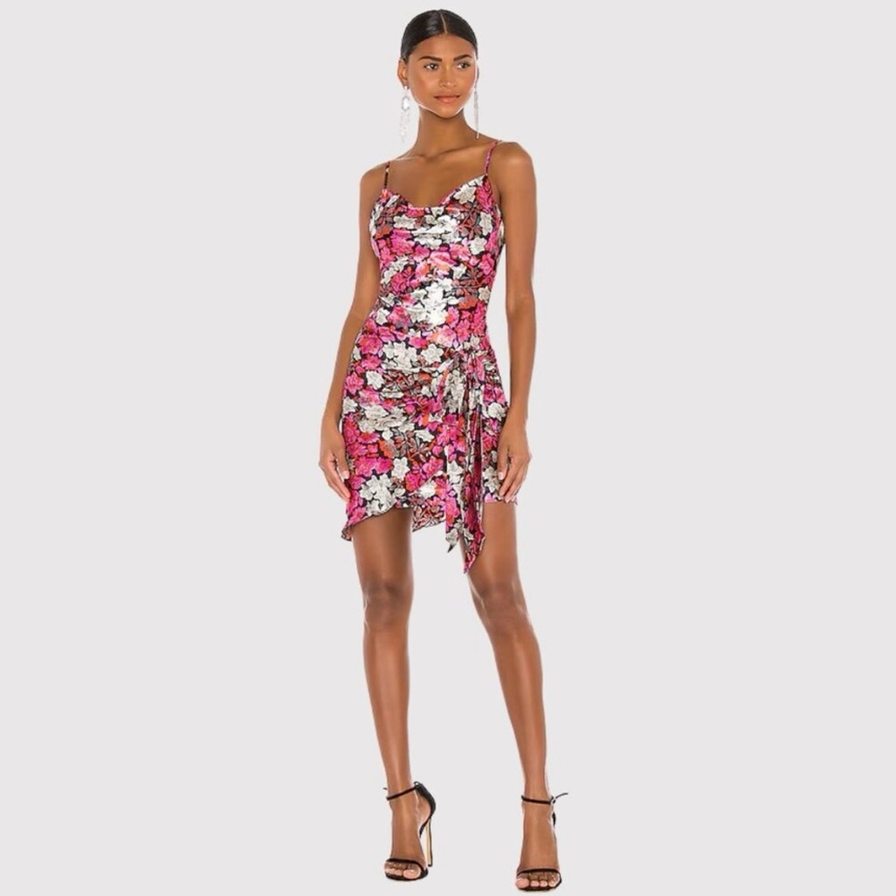 NWT Cinq a Sept Satin Whitney Dress Size 4 Floral Faux Wrap Spaghetti Strap $495